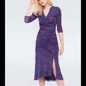 Briella Ruched Mesh Midi Dress in Punk Flower